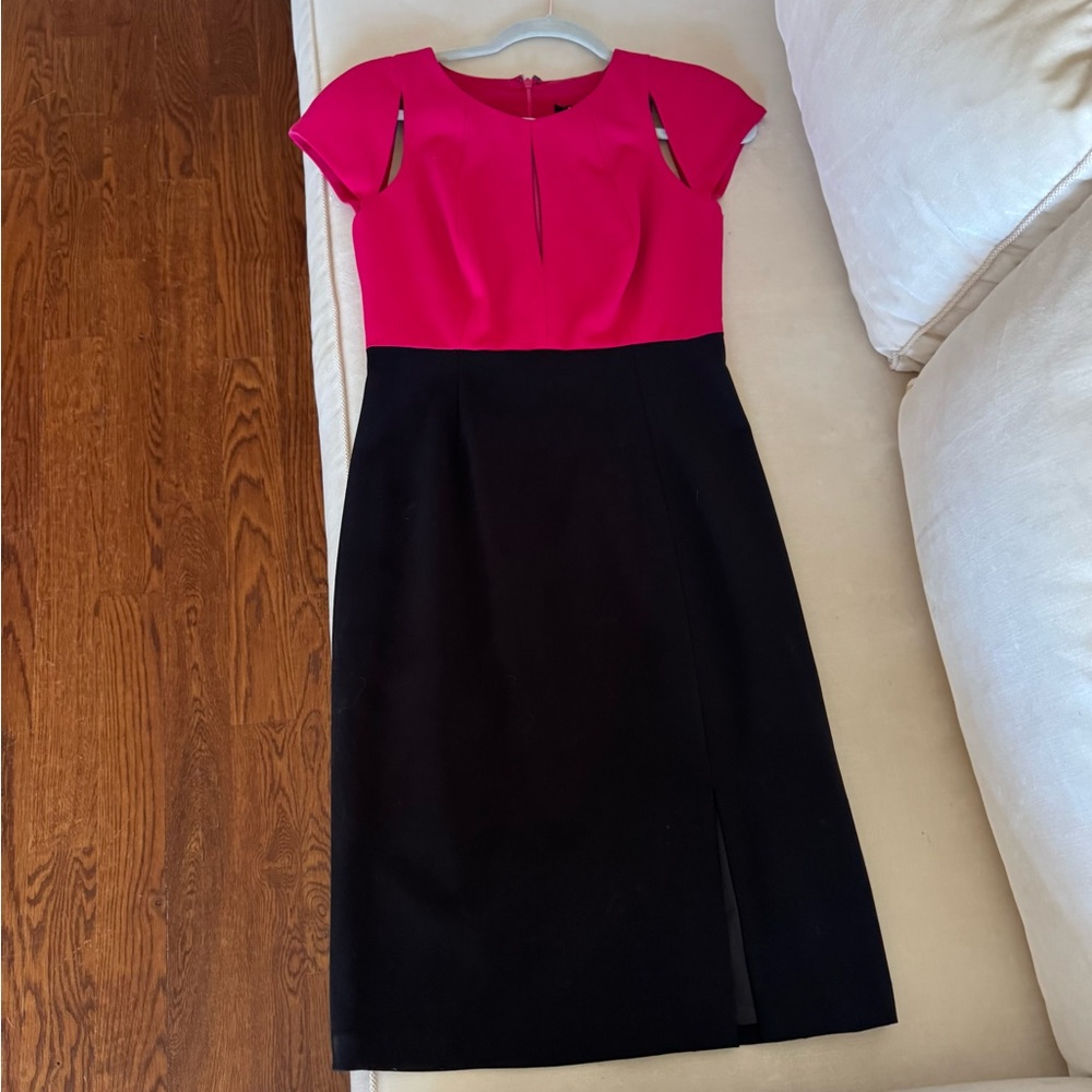 Black Halo Fuchsia and Black Cap-Sleeve Sheath Dress